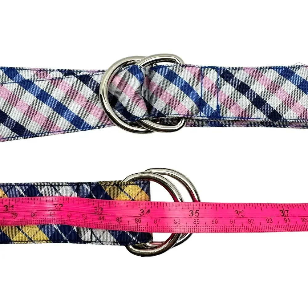 Class Club Boys Youth Yellow Pink Blue Plaid Adjustable Ring 2 Belt Bundle